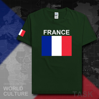 Gambar France sepak bola kapas t shirt pria lengan pendek kemeja pakaian (Lengan pendek hijau hutan)