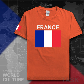 Gambar France sepak bola kapas t shirt pria lengan pendek kemeja pakaian (Lengan pendek oranye)