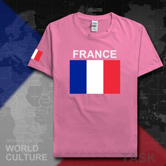 Gambar France sepak bola kapas t shirt pria lengan pendek kemeja pakaian (Lengan pendek Rhododendron warna)