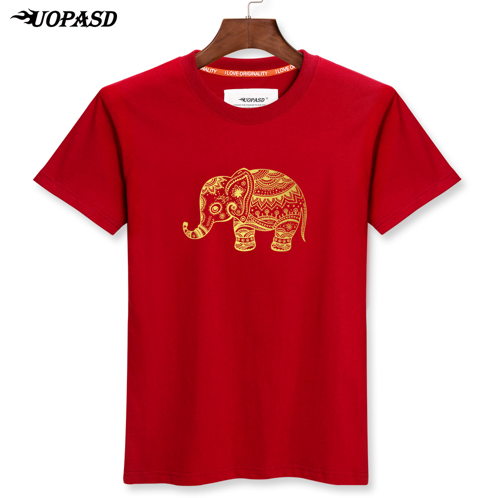 Gaya Cina katun pria leher bulat lengan pendek penuh kasih kemeja t-shirt ( Merah
