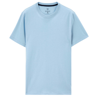 Gambar Giordano Katun Warna Solid Leher Bulat Lengan Pendek T shirt (10 Kepingan Salju Dangkal Mencuci Air Biru)