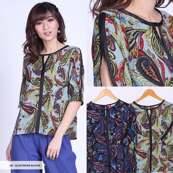 Glosterina Batik Slit Blouse - Black