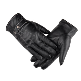 Gambar Gracefulvara Fashion musim dingin hangat pria kulit jari penuh sepeda motor sarung tangan layar sentuh 1 pasang (hitam)