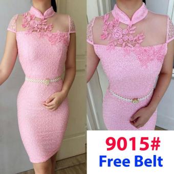 Gambar Grosir Dress Mini Dress Brukat 9015 Soft Pink