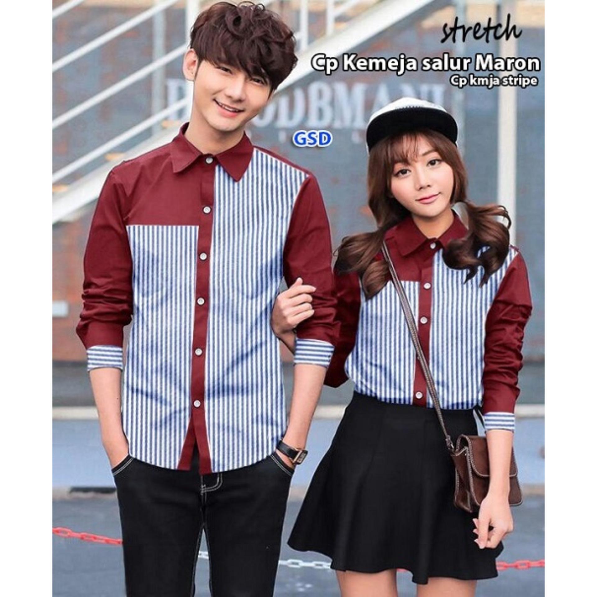 GSD - Baju Pasangan /Kemeja Couple /Baju Couple /Cp Kmja Stipe Maroon