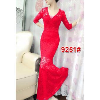 Gambar GSD Long Dress Brukat Party 9251 Red