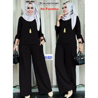 Gambar GSD Setelan Baju Muslim Polos Wanita Set Celana F 101 Black
