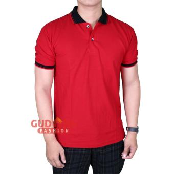 Gambar Gudang Fashion   Kaos Pendek Pria Polo   Merah Kerah Hitam
