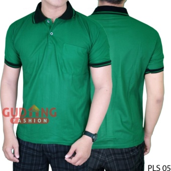 Gambar Gudang Fashion   Polo Shirt Casual Santai Pria   Hijau Fuji Kerah Hitam