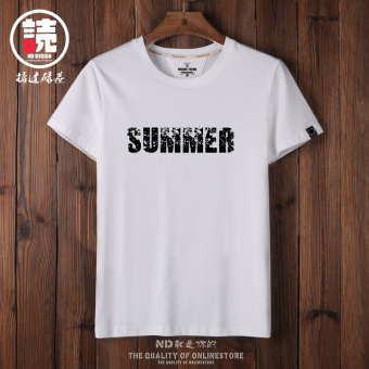 Gambar Harajuku Jepang longgar laki laki murni kemeja t shirt (Putih musim panas hitam kata)