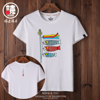 Gambar Harajuku musim panas kapas lengan pendek t shirt (Putih ikan bendera)