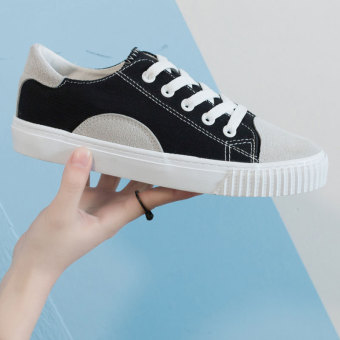 Gambar Harajuku wild white breathable shoes casual canvas shoes (Hitam)