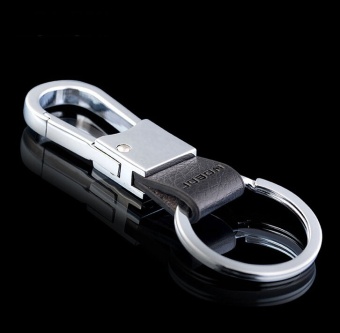 Tinggi Kualitas Men's Gantungan Kunci Kulit Car Key Ring dengan Stainless Steel Di Emas Putih dengan