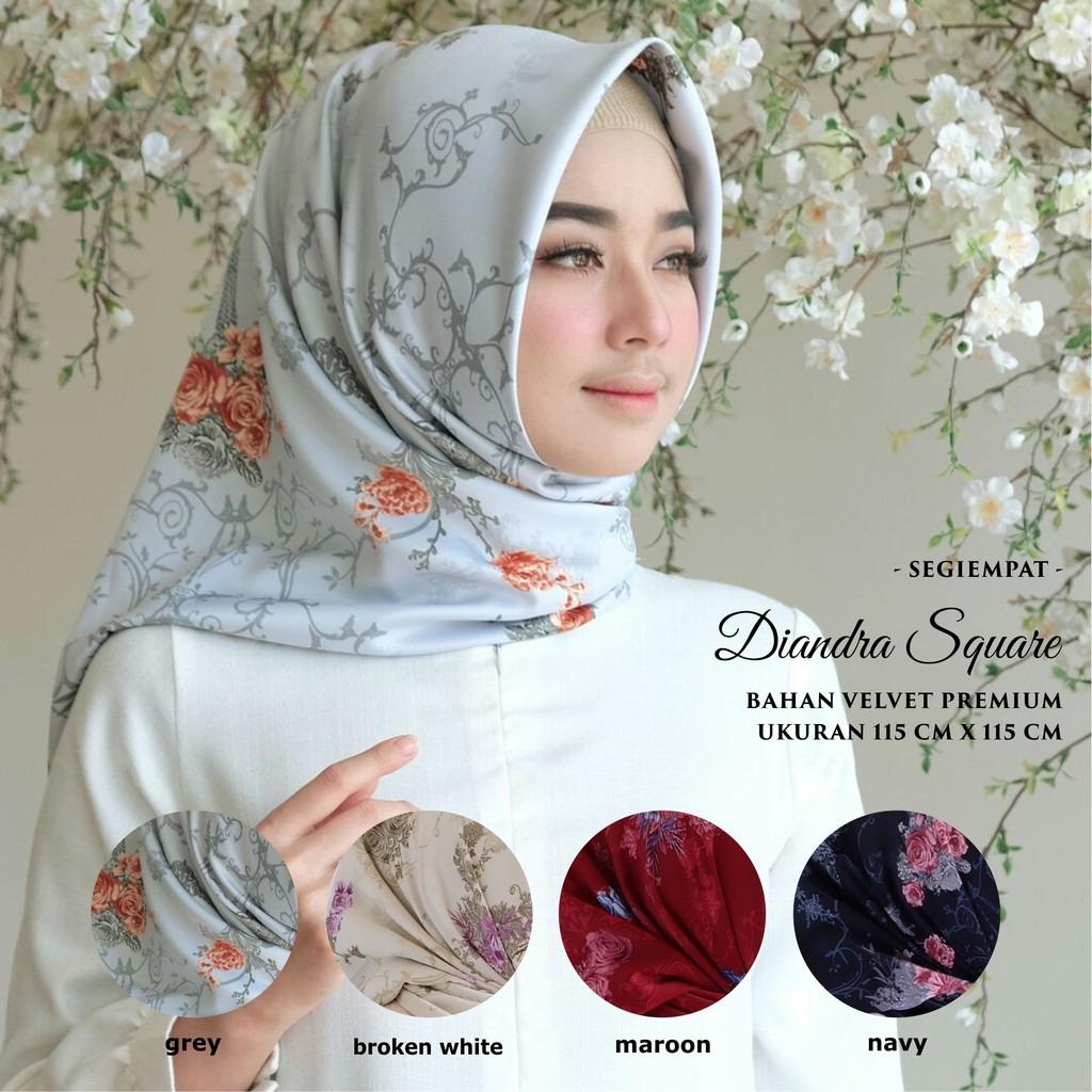 Hijab Kananta Jilbab Segi Empat Motif/ Hijab Motif Bunga Kain Velvet Premium Maxmara Square K-Diandra