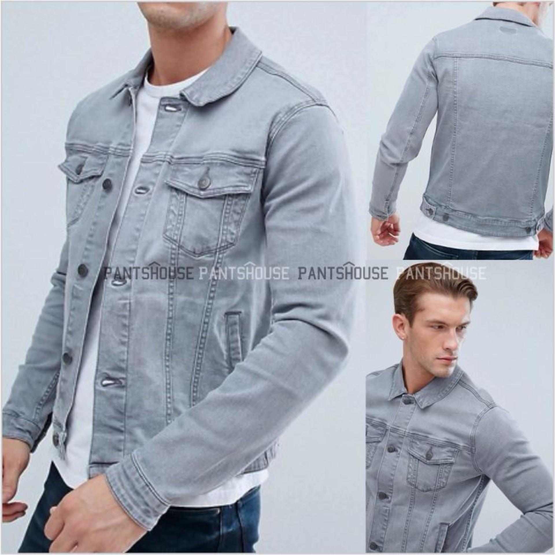 HOT ITEM Jaket Jeans Denim Pria - ABU MUDA