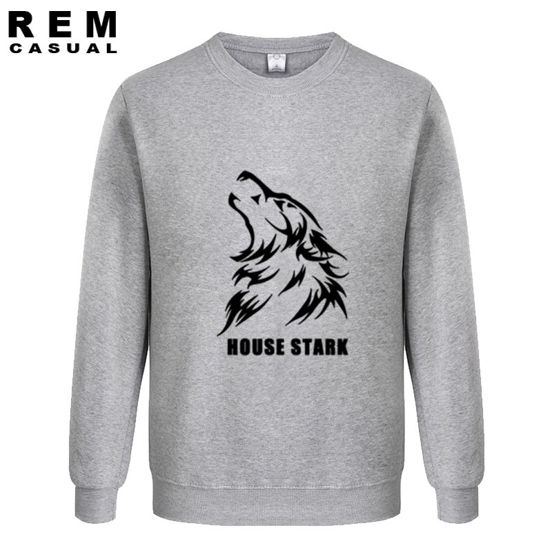 House Stark Wolf Lagu Game Es dan Api Of Throne Berkualitas Tinggi Top Men Cool Cotton Hoodies Sweatshirt Grey 002-Intl