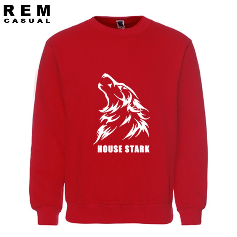 House Stark Wolf Lagu Game Es dan Api Of Throne Berkualitas Tinggi Top Men Cool Cotton Hoodies Sweatshirt Merah 001-Intl