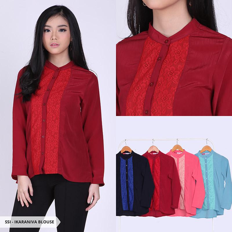Ikaraniva Flowery Longsleeve Blouse - Maroon
