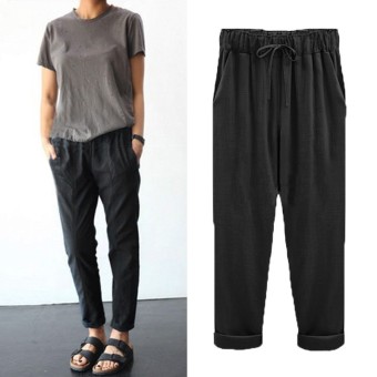 ZANZEA Women Ladies Long Pants High Waist Pockets Ladies Elastic Waist Solid Casual Drawstring Trousers Oversize