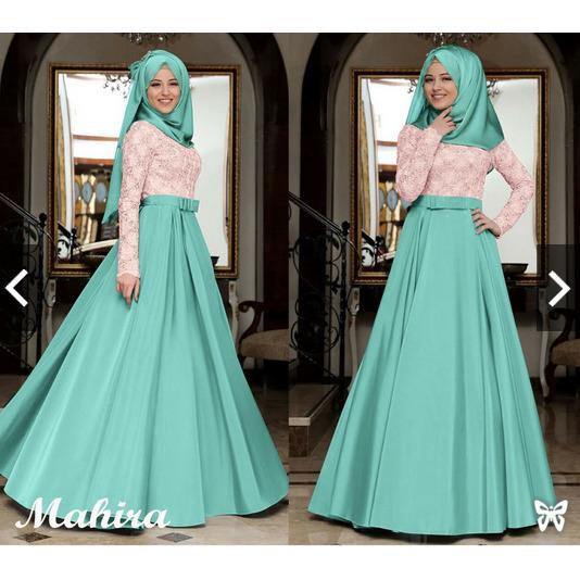 Indonesia Heritage Gamis Syari Pesta bahan Glitter Saten dg Pashmina / Baju Kondangan Muslimah / Fashion Muslim Wanita Terbaru / Kebaya Modern - ihmahira (JAQUARD)