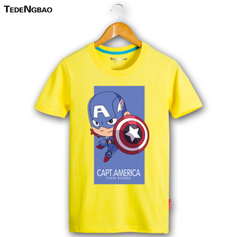 Gambar Iron Man pria katun leher bulat lengan pendek pecinta t shirt (Kuning tim AS)