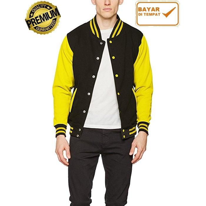 Jaket Baseball Varsity Navy Putih Polos - Unisex