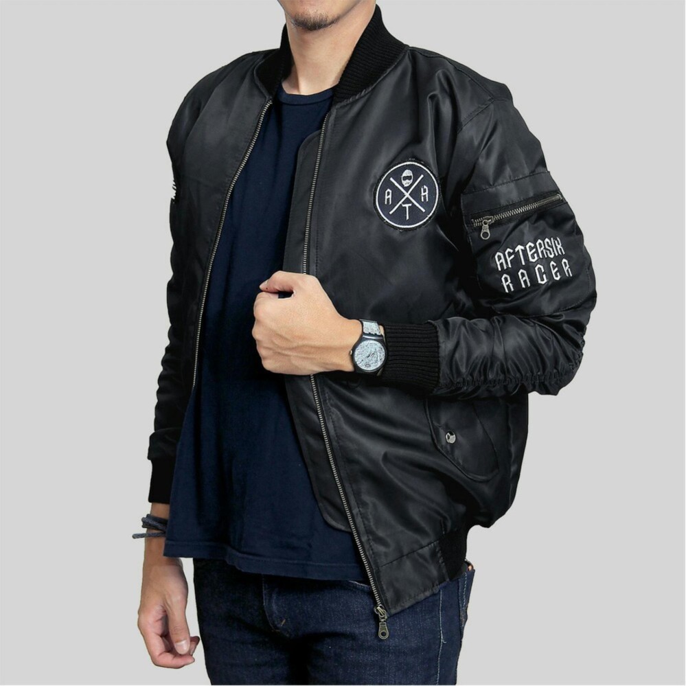 Jaket bomber pria aftersix racer - Maroon - Hitam - Navy - Hijau - Jaket bomber aftersix hoodie - Hitam