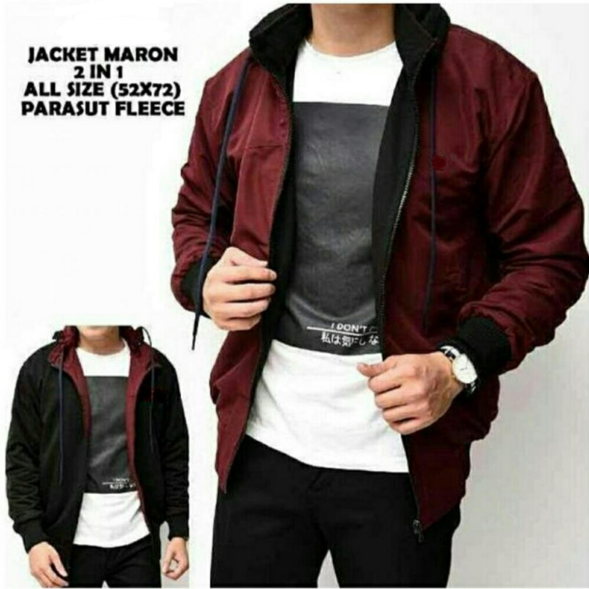 Jaket Parasut Bolak Balik Maroon - Black 2in1