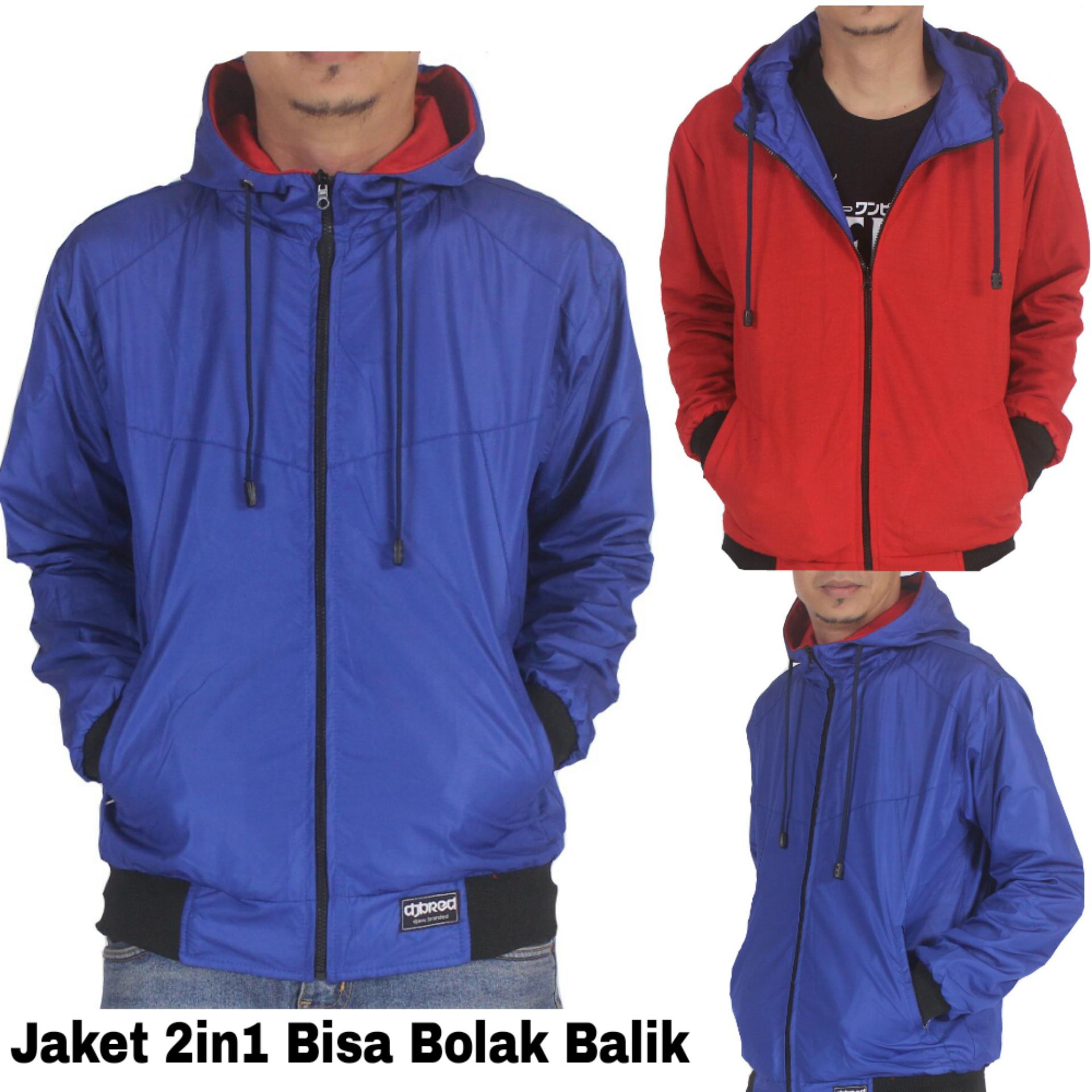 Jaket Parasut Bolak Balik Maroon - Black 2in1