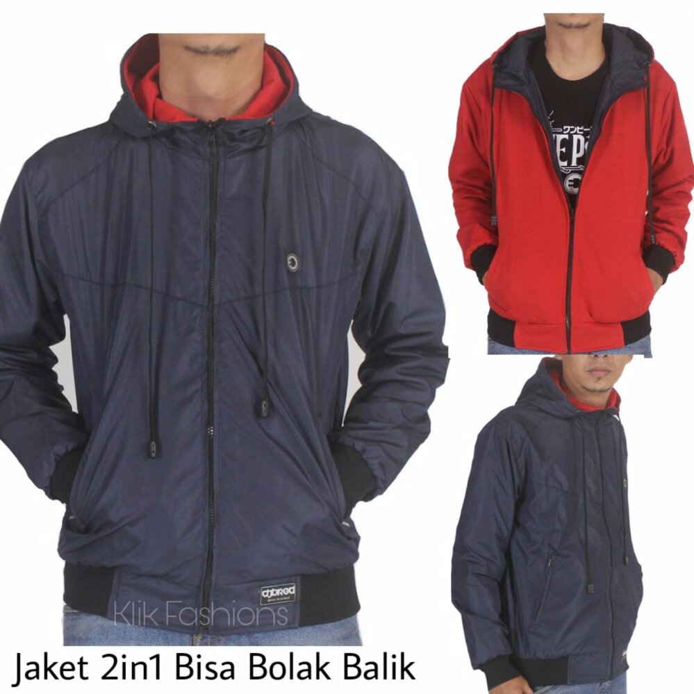Jaket Parasut Bolak Balik Maroon - Black 2in1