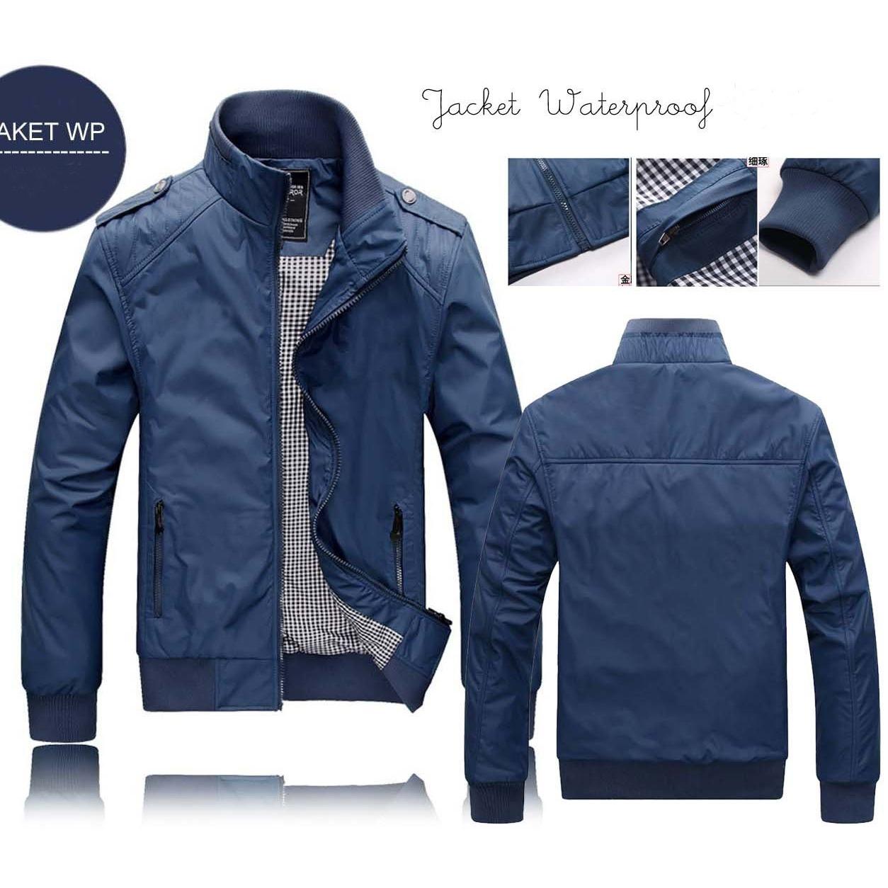 Jaket WP Biru Polos Waterproof Tersedia 6 Pilihan Warna Promo