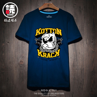 Gambar Jepang kapas laki laki lengan pendek siswa longgar blus t shirt (Biru tua gelap anjing kepala coz)