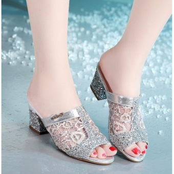 Jetcorn Sepatu Berkualitas Tinggi Wanita Sepatu Santai Women Sequins Chunky Heeled Sandals Peep Toe Shoes Silver Size 35-41 September 2018 - 2 Jetcorn sepatu berkualitas tinggi wanita sepatu santai Women Sequins Chunky Heeled Sandals Peep Toe Shoes Silver Size 35-41 - 2
