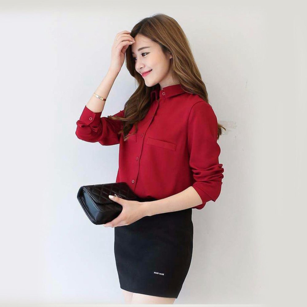 Jfashion Korean Style Plain Shirt Long SLeeve - Ummi Hitam