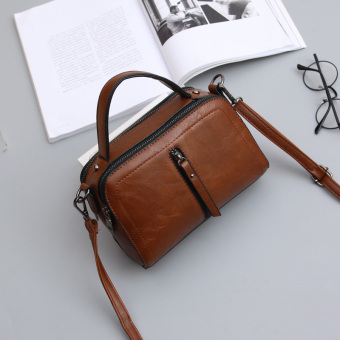 Jianyue Jepang dan Korea Fashion Style ganda ritsleting Messenger bahu tas tas tas baru (Coklat