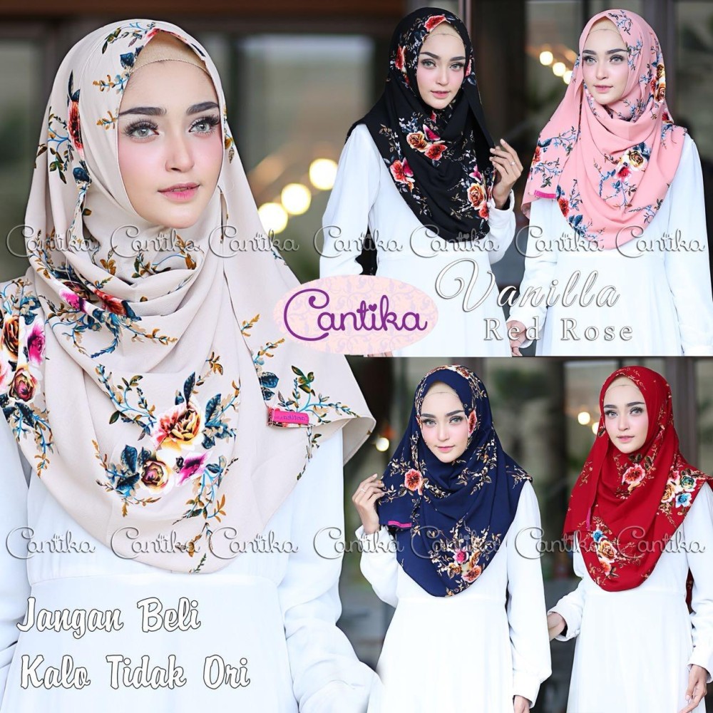 jilbab hijab pashmina instan pastan vanilla motif bunga RED ROSE jilbab hijab pashmina instan pastan vanilla motif bunga RED ROSE