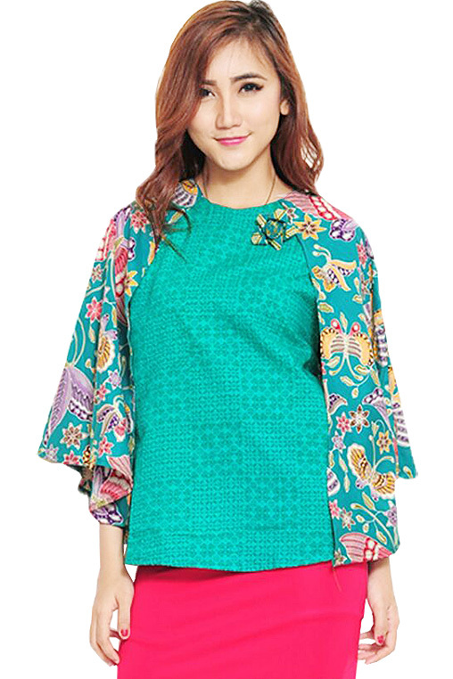 JO & NIC Keira Batik AllSize Atasan Wanita Batwing Cape - Hijau