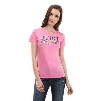 Gambar Juicy Couture Kasual Cetakan Emas Logo Perempuan Atasan T shirt (Merah Muda)