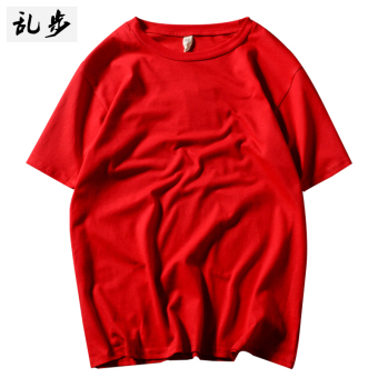 Gambar Kain katun tebal berat lengan pendek t shirt (8201 warna solid T merah)