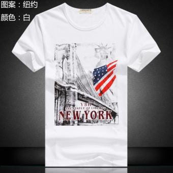 Gambar Kapas baru leher bulat lengan pendek t shirt (New York putih)