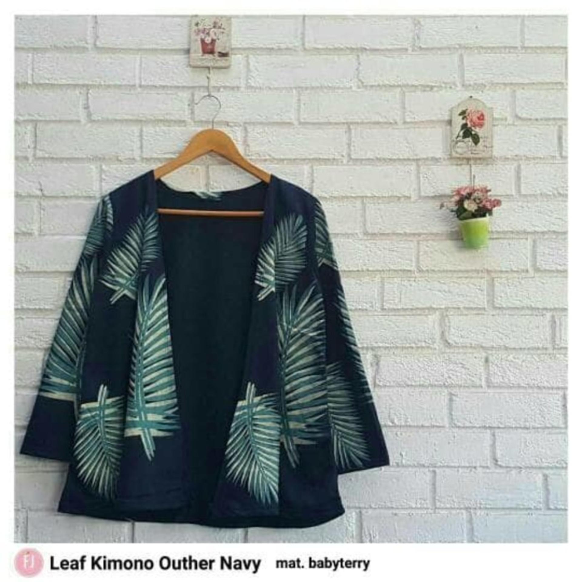Kardigan Wanita F // Outer Cardy // Leaf Navy Kimono Outer