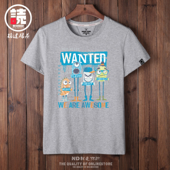 Gambar Kartun kapas laki laki lengan pendek mahasiswa t shirt (Abu abu kartun ikan)