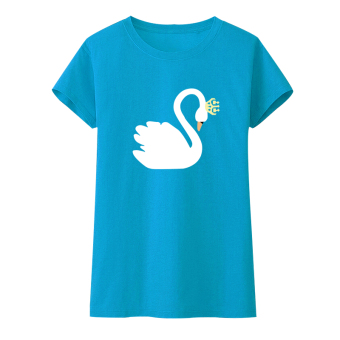 Gambar Kartun perempuan angsa putih t shirt (Wang Guan Swan biru muda t)