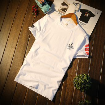 Kasual kapas dicetak leher bulat lengan pendek t-shirt (Anchor putih)