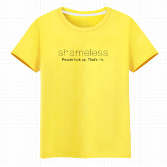Jual Katun kasual lengan pendek leher bulat t shirt (Kuning) Online