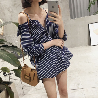 Membuat Kemeja  Wanita  Tali Seksi Motif Salur  Model  Sabrina 