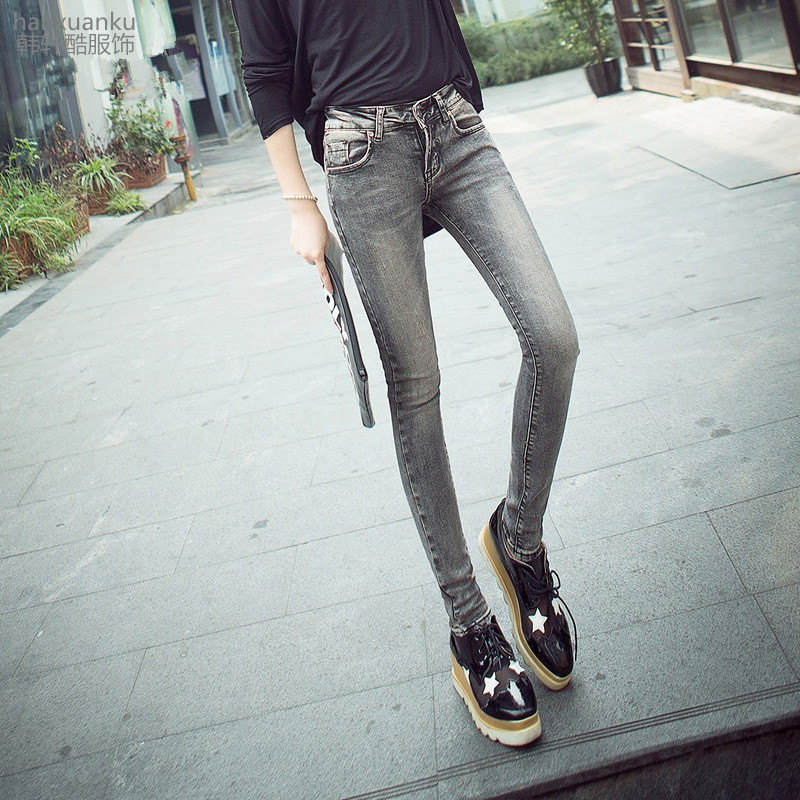 Korea asap abu-abu Slim adalah pensil tipis celana kaki celana jeans (Abu-