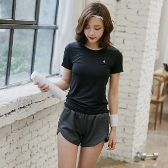Gambar Korea Fashion Style lengan pendek yoga bernapas kebugaran t shirt t shirt (Hitam)