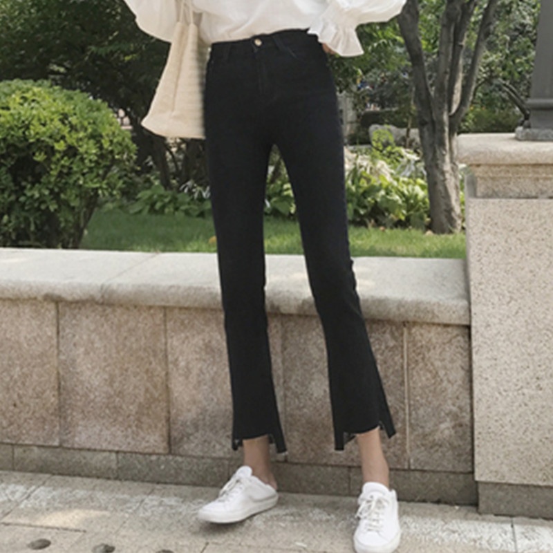 Flash Sale Korean-style New style irregular slimming denim pants (Hitam)