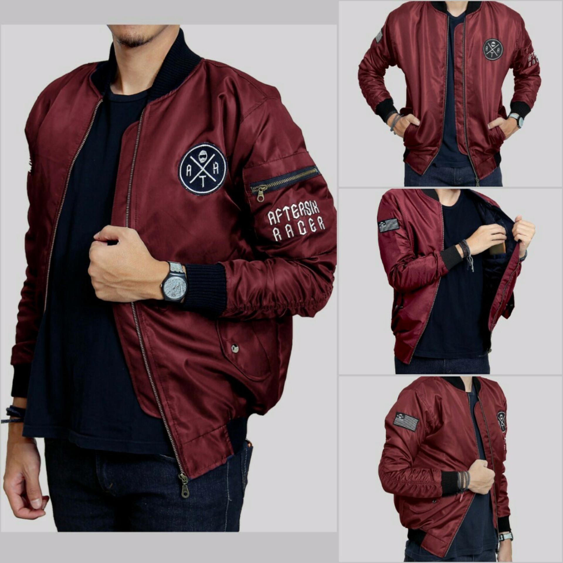 KZ7 Jaket bomber aftersix racer pria keren - Maroon
